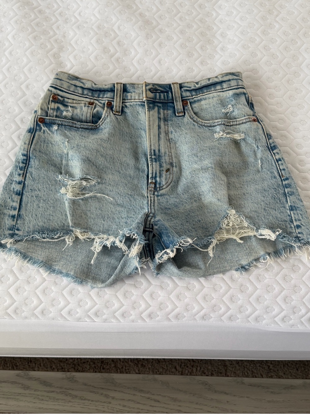 Abercrombie & Fitch Light Blue Distressed Denim Shorts